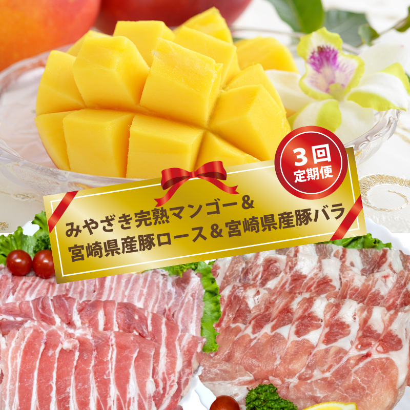 2027年発送【3回定期便】みやざき完熟マンゴー(ご家庭用)＆宮崎県産豚肉ロース＆バラ肉しゃぶしゃぶ 先行予約  宮崎マンゴー 豚＜52-6a＞