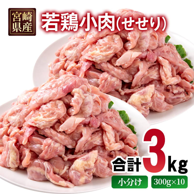 宮崎県産若鶏 小肉（せせり）セセリ 3kg 小分け 300g ×10パック とり肉 国産 焼肉＜70-14a＞