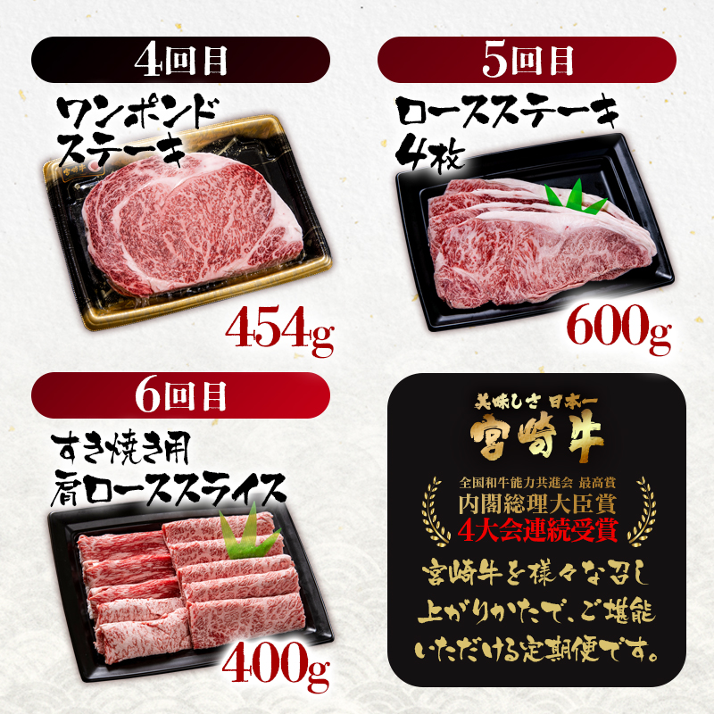 宮崎牛 6ケ月定期便 ステーキ 焼肉 スライス A4～A5等級 内閣総理大臣賞4連覇【日本ハム】＜56-10a＞