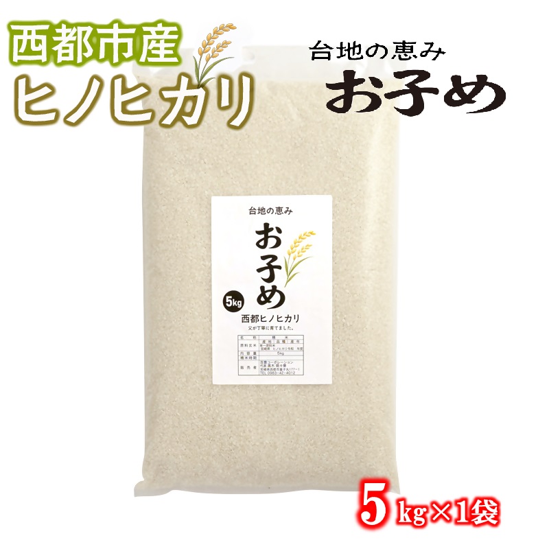 【先行受付】新米 令和8年産 ひのひかり 5kg 台地の恵み『お子め』　西都市産【※10月以降順次発送】精米済み＜59-2a＞