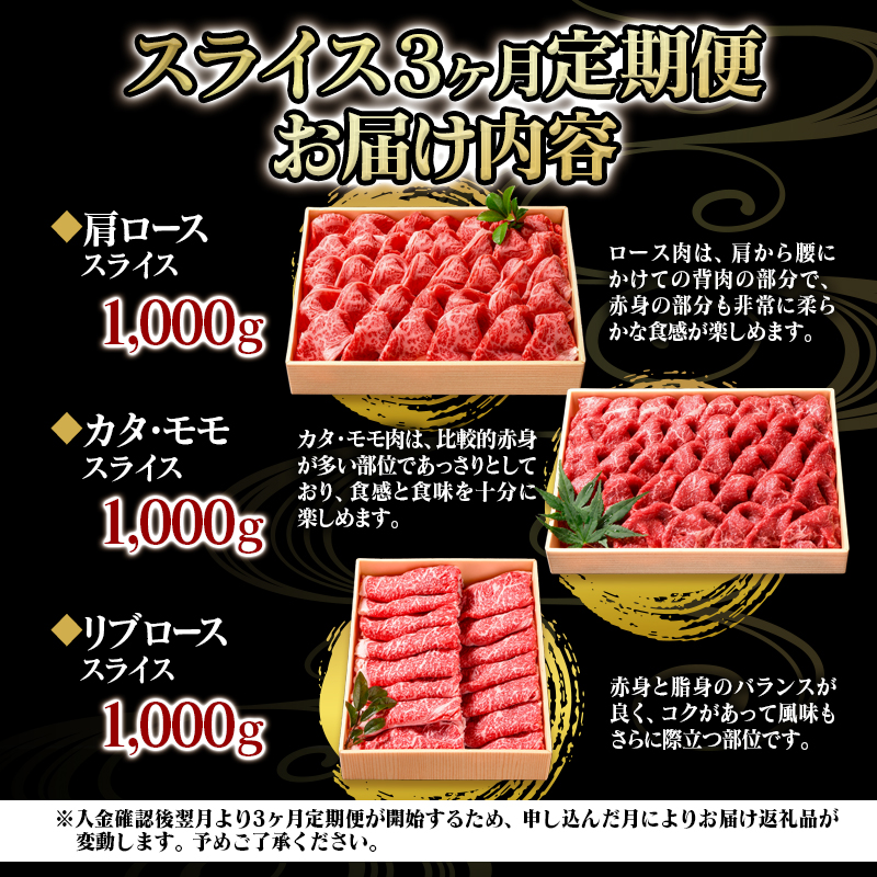 【世界グランプリ受賞】【3ケ月定期便】 特選黒毛和牛 すき焼き用スライス3種 食べ比べ＜14-6a＞