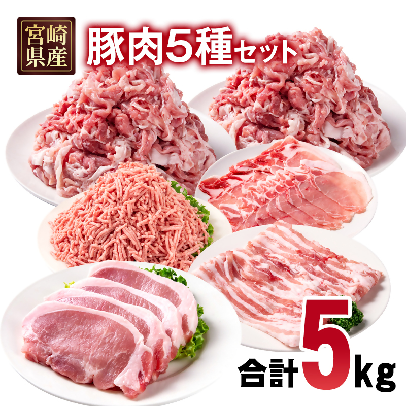 宮崎県産豚肉 5種 5kg セット 小分け21パック スライス トンカツ 切り落とし ミンチ しゃぶしゃぶ とんかつ ギョーザ 炒め物等 豚 豚すき焼き 炒め物＜70-25a＞