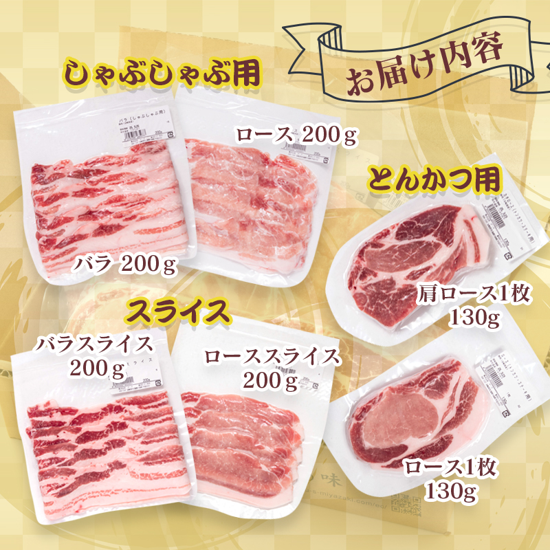 宮崎県産豚肉3種 詰め合わせセット 小分け しゃぶしゃぶ用・スライス・とんかつ ＜26-3a＞