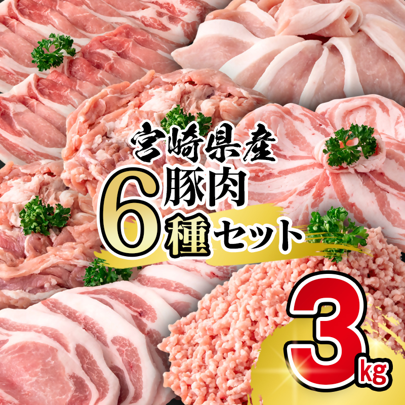 【最速便】宮崎県産豚肉 6種 バラエティ3kgセット スライス 小間切れ トンカツ ミンチ ＜58-40a＞