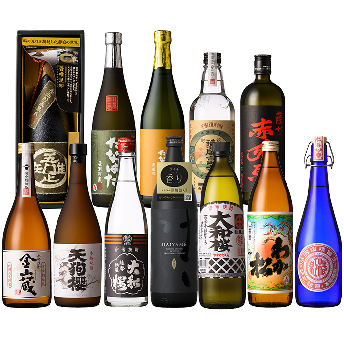 地元7蔵焼酎(合計12本)セット！おつまみ2個付！国産 九州産 鹿児島 酒 焼酎 芋焼酎 飲み比べ セット 【林酒店】【00-023-93】