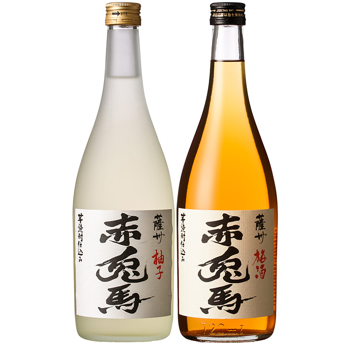 ＜数量限定＞プレミアムいも焼酎赤兎馬で作った梅酒と柚子酒(720ml×各1本 合計2本)セット！鹿児島 鹿児島特産 酒 焼酎 芋焼酎 飲み比べ セット リキュール うめ酒 ゆず酒【林酒店】【00-023-14】