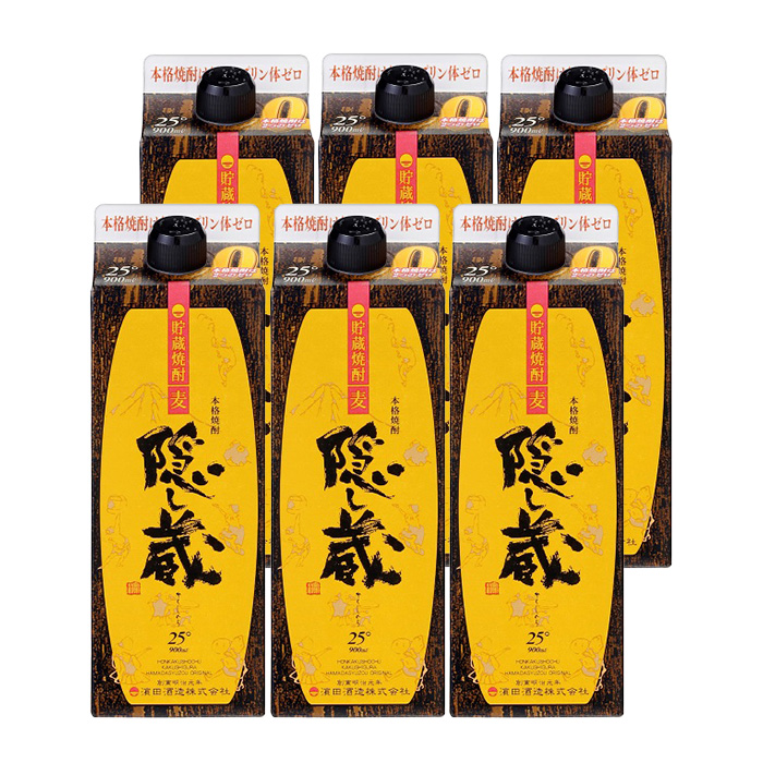 鹿児島樽貯蔵本格麦焼酎「隠し蔵」(900ml×6本) 九州 鹿児島 鹿児島特産 酒 焼酎 麦焼酎 家飲み セット 900ml パック【吉村酒店】【00-003-63】