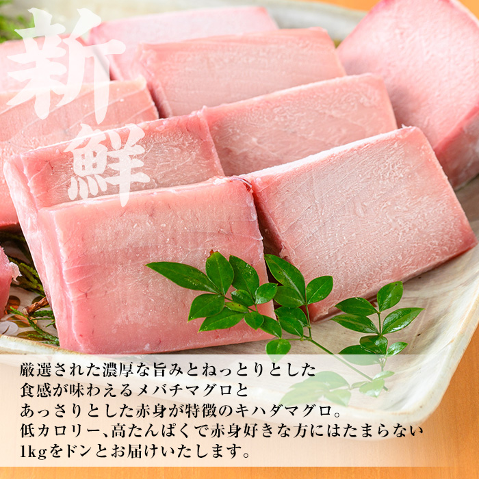 天然まぐろメバチ・キハダ赤身三昧(計1kg) 小分けの柵でお届け！肉厚のお刺身や海鮮丼に！まぐろ 鮪 魚介 刺し身 刺身 さしみ 海鮮丼 メバチまぐろ キハダまぐろ 小分け 便利 冷凍 新鮮【海鮮まぐろ家】【00-041-13】