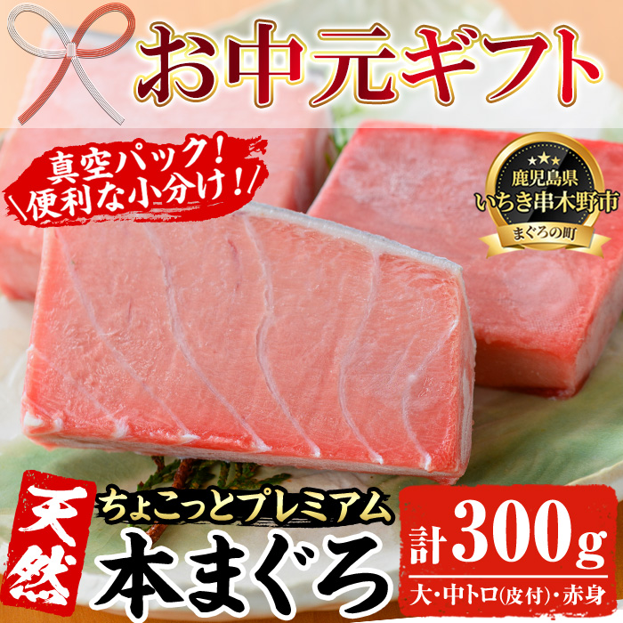 ＜2026年お中元ギフト＞《ちょこっとプレミアム》天然本まぐろフルセット(計300g) 100g柵でお届け！肉厚のお刺身や海鮮丼に！まぐろ 鮪 魚介 刺し身 刺身 さしみ 海鮮丼 本マグロ 小分け 便利 冷凍 新鮮【海鮮まぐろ家】【00-041-10-R8OC】