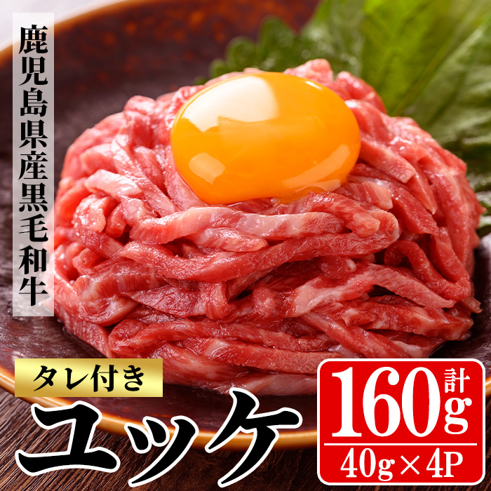 鹿児島県産黒毛和牛 ユッケ(計160g・40g×4P・タレ付き) 牛肉 肉 黒毛和牛 国産 国産牛 九州 鹿児島 鹿児島県産 生食 ユッケ 冷凍 小分け こわけ タレ付き 便利 ギフト【バクロ】【00-030-19】