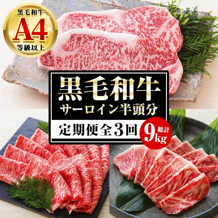 ＜定期便・全3回＞カットを選べる！鹿児島県産黒毛和牛サーロイン半頭分(3kg×3回・総計9kg) 鹿児島県産 尾崎牧場 A4等級以上 黒毛和牛 和牛 牛肉 お肉 サーロイン ステーキ スライス すき焼き しゃぶしゃぶ 焼肉 半頭分 定期便 冷凍【バクロ】【00-030-17-TK】