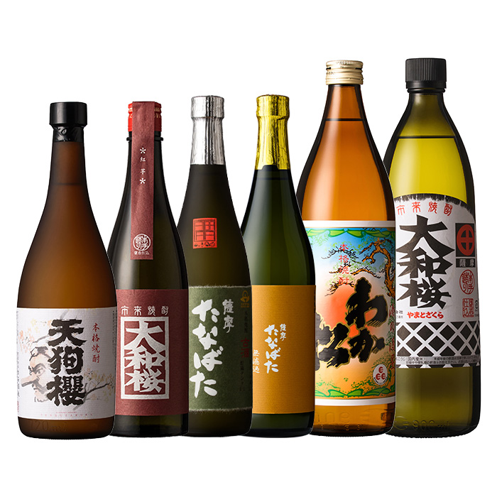 鹿児島本格芋焼酎 飲み比べセット(6種・合計6本) わか松 大和桜 天狗櫻 大和桜紅芋 古酒たなばた たなばた無濾過 720ml 900ml 四合瓶 五合瓶 25度 鹿児島 鹿児島特産 酒 焼酎 芋焼酎 本格芋焼酎 セット 飲み比べ 晩酌【林酒店】【00-023-38】