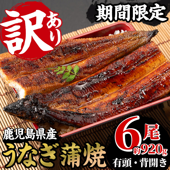 ＜訳あり・期間限定＞国産うなぎ(鹿児島県産うなぎ)蒲焼(6尾・計約920g) 国産 国産魚 九州産 鹿児島県産 魚 魚介 魚介類 鰻 うなぎ 蒲焼き 訳アリ 規格外 限定 惣菜 冷凍【南竹鰻加工】【00-025-09-60】
