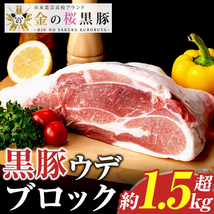 金の桜黒豚ウデ肉ブロック(約1.5kg超) 国産 鹿児島県産 黒豚 豚肉 ブロック ブロック肉 ウデ ウデ肉 お肉 BBQ キャンプ 焼肉 野菜炒め 冷しゃぶ 肉じゃが 生姜焼き【エーエフ企画】【A-2000H】