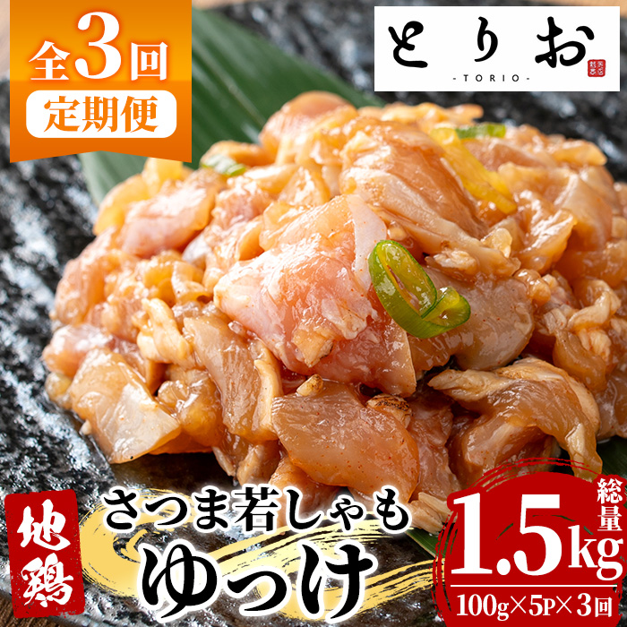 ＜定期便・全3回(毎月)＞鹿児島地鶏 さつま若しゃも ゆっけ(100g×5P×3回・総量1.5kg) 国産 鹿児島県産 鶏肉 鳥肉 地鶏 地どり 鳥刺し 鶏刺し タタキ たたき ユッケ 定期便 冷凍 刺身 【野元商店】【00-115-10-TK】