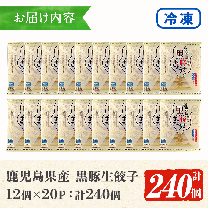 鹿児島黒豚の生餃子(12個×20P・計240個) 黒豚 国産 野菜 おかず おつまみ ぎょうざ ギョウザ 惣菜 冷凍 おかず 弁当 小分け【鹿児島協同食品】【00-008-27】