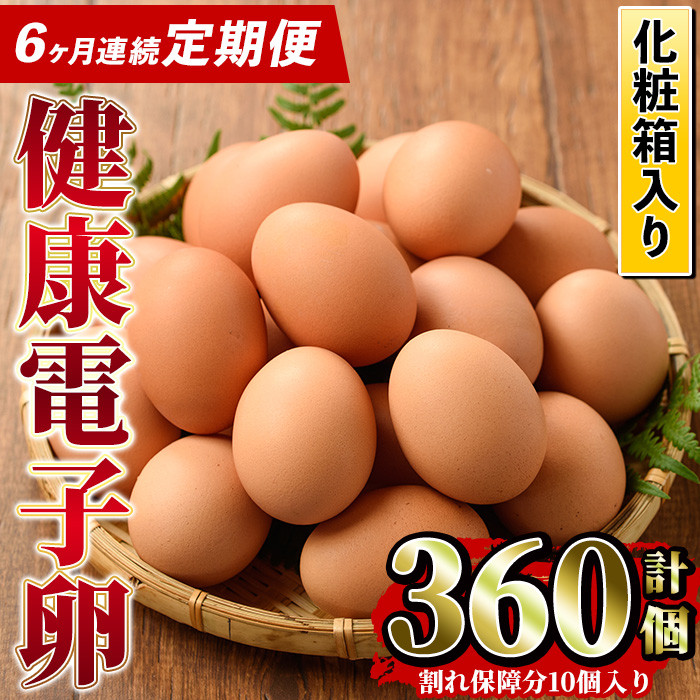 《定期便・全6回》鹿児島県産！健康電子卵(計360個・10個入り×6P×6回) 国産 九州産 たまご タマゴ 玉子 生たまご 親鳥 親鶏 新鮮 鶏卵 常温 毎月 連続 小分け パック 朝ごはん おかず 割れ保障 安心 安全【峯元養鶏】【00-095-05-TK】