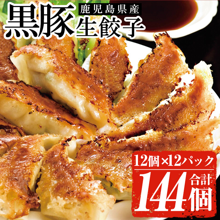 ＜総寄附件数11万件超！＞鹿児島黒豚の生餃子(12個×12P・計144個) 黒豚 国産 野菜 おかず おつまみ ぎょうざ ギョウザ 惣菜 冷凍 おかず 弁当 小分け 【鹿児島協同食品】【00-008-14】
