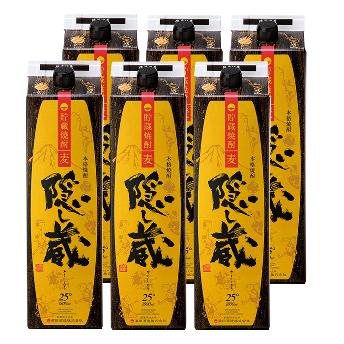鹿児島樽貯蔵本格麦焼酎「隠し蔵」(1800ml×6本) 国産 九州産 鹿児島 酒 焼酎 麦焼酎 家飲み セット 1.8L 一升 パック【吉村酒店】【00-003-34】