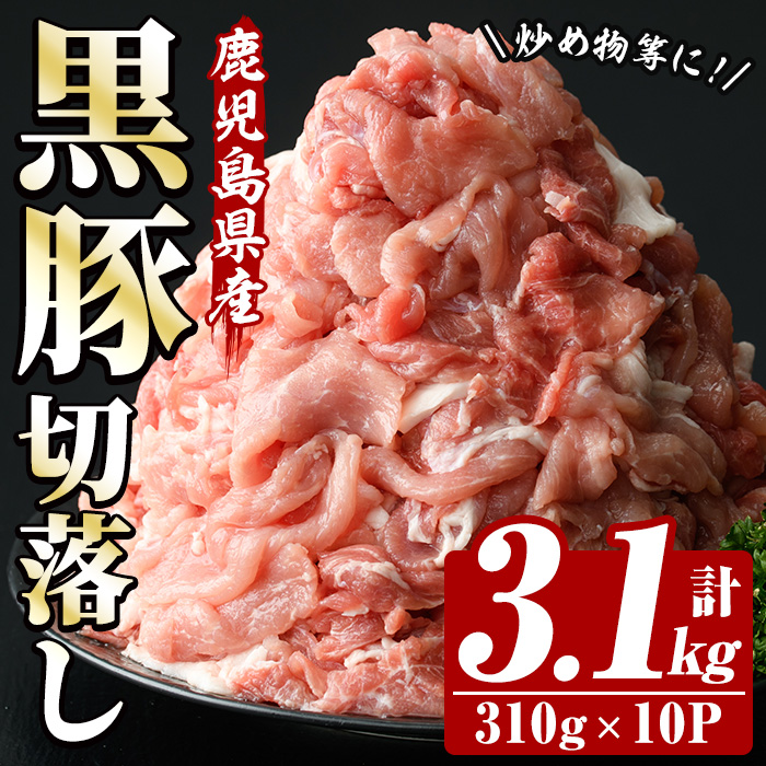 恵味の黒豚切落しセット (鹿児島県産黒豚)(310g×10P・計3.1kg) 豚 豚肉 肉 鹿児島 黒豚 切り落とし 小間切れ こま切れ 炒め物 カレー 詰合せ 詰め合わせ 小分け 冷凍【西日本ベストパッカー】【00-110-03】