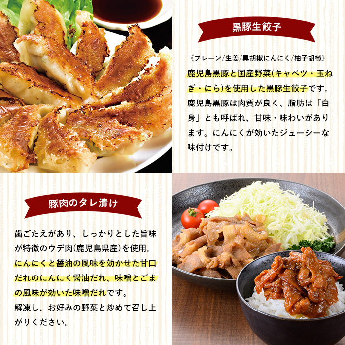 惣菜セット6 (6種) 惣菜 お惣菜 おかず お弁当 おつまみ 肉 豚肉 餃子 生餃子 味付け肉 タレ漬け 簡単 時短 便利 セット 冷凍 冷凍総菜 【鹿児島協同食品】【01-008-40】