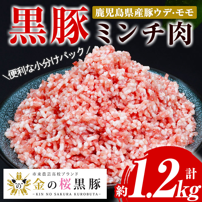 市来農芸高校産 黒豚ミンチ(計約1.2kg・200g×6パック)！ウデ モモ ウデ肉 モモ肉 国産 豚 豚肉 肉 食品 肉類 冷凍 ミンチ 九州 ミンチ肉【エーエフ企画】【00-057-15】