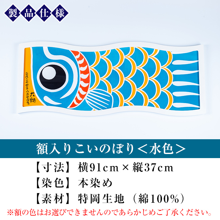 ≪ESSE金賞≫額入りこいのぼり＜水色＞鹿児島 いちき串木野 こいのぼり 鯉のぼり 額入り 本染め 染め物 染物 名入れ お祝い 贈り物 伝統 伝統工芸 2023 ESSE グランプリ 受賞【亀崎染工】【00-085-09c】