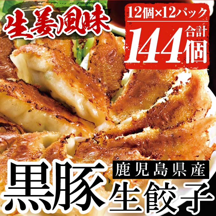 鹿児島黒豚の生餃子(生姜風味)(12個×12P・合計144個) たれ付き！おろし生姜  豚 国産 野菜 ぎょうざ ギョウザ 惣菜 冷凍 おかず 弁当 小分け【鹿児島協同食品】【00-008-03】