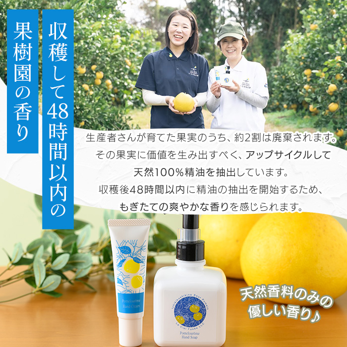 サワーポメロハンドクリーム(30g×1本)＆サワーポメロハンドソープ(200ml×1本) いちき串木野市 ルシエルフュゼ サワーポメロ 柑橘 大橘 みかん ハンドクリーム 保湿 ハンドケア 手荒れ 乾燥 ハンドソープ 手洗い せっけん 肌 美容 香り【LeCiel+b2-cafe】【00-090-23】
