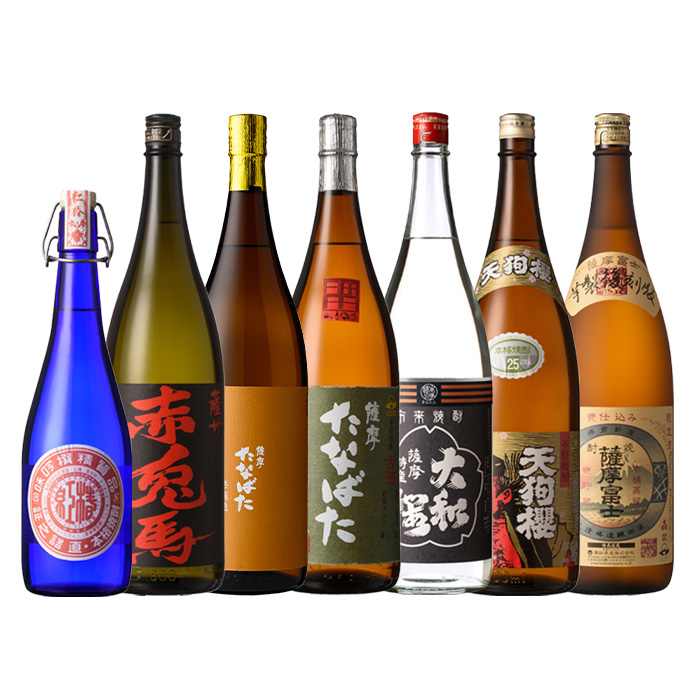 焼酎と店主オススメのおつまみセット(1800ml×6本・720ml×1本・合計7本)個性ある焼酎の飲み比べ！おつまみ付き！鹿児島 鹿児島特産 酒 焼酎 芋焼酎  飲み比べ 1.8L 一升瓶 セット【林酒店】【00-023-92】