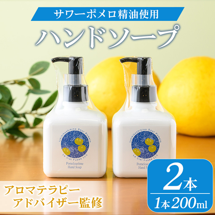 サワーポメロハンドソープ (200ml×2本) いちき串木野市 ルシエルフュゼ サワーポメロ 柑橘 大橘 みかん ハンドソープ 手洗い 液体せっけん 泡 衛生 洗浄 ハンドケア 肌 香り アロマ 精油 エッセンシャルオイル【LeCiel+b2-cafe】【00-090-22】